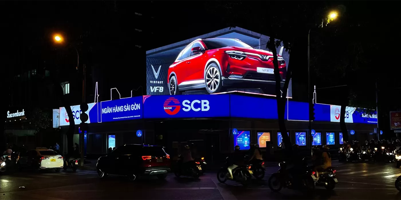 Màn hình LED quảng cáo ngân hàng SCB và Vinfast
